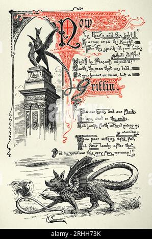 Page from the Knight and the Dragon di Thomas Hood, Fantasy Mythology, illustrata da Ernest Maurice Jessop Foto Stock