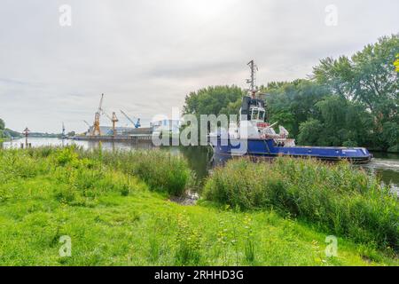 Werft o Ship yrads Nobiskrug GmbH, specializzata in yacht, Kiel Canal, Rendsburg, Schleswig-Holstein, Germania, Europa centrale Foto Stock