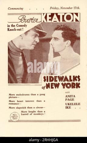 Retro pagina del programma britannico per l'Empire Theatre Leicester Square, Londra in anteprima l'attrazione BUSTER KEATON e CLIFF EDWARDS ( UKELELE IKE) nei MARCIAPIEDI DI NEW YORK 1931 Metro Goldwyn Mayer (MGM) Foto Stock