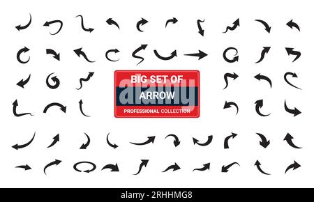 Le frecce grandi set nero icone. Icona a forma di freccia. Freccia vettore collezione. Freccia. Cursore. Semplice moderno frecce. Illustrazione Vettoriale