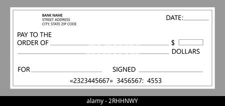 Assegno bancario bianco. Modello vettoriale Illustrazione Vettoriale