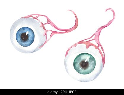 Illustrazione ad acquerello degli occhi di Halloween. Dolci e caramelle isolate su sfondo bianco Foto Stock