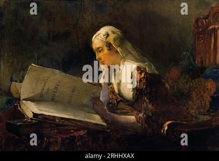 Woman Reading the bible di Christoffel Bisschop (1828-1904) artista frisone (moglie inglese Kate Bisschop-Swift ) (1834-1928). Olandese, Paesi Bassi, Foto Stock