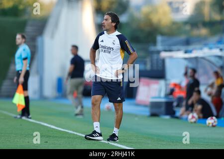 Madrid, Spagna. 16 agosto 2023. Raul Gonzalez (RMCastilla) calcio/calcio : partita di pre-stagione spagnola tra Real Madrid Castilla 0-0 Unionistas de Salamanca CF allo Stadio Alfredo di Stefano di Madrid, Spagna . Crediti: Mutsu Kawamori/AFLO/Alamy Live News Foto Stock