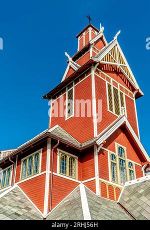Chiesa di Buksnes di Gravdal, Isole Lofoten, Norvegia Foto Stock