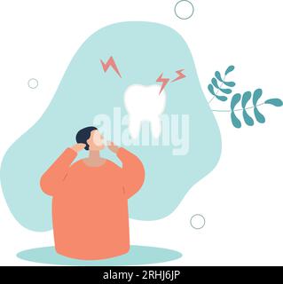 Turbato l'uomo dei cartoni animati che soffre di mal di denti. Illustrazione di un vettore piatto con dolore ai denti. Illustrazione Vettoriale