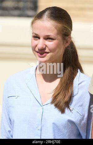 Saragozza, Madrid, Spagna. 17 agosto 2023. La principessa Leonor partecipa al primo giorno della principessa delle Asturie come "cadetto" Borbon all'accademia militare generale il 17 agosto 2023 a Saragozza, Spagna (Credit Image: © Jack Abuin/ZUMA Press Wire) SOLO PER USO EDITORIALE! Non per USO commerciale! Foto Stock