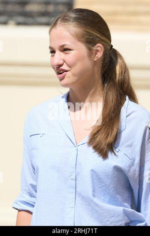 Saragozza, Madrid, Spagna. 17 agosto 2023. La principessa Leonor partecipa al primo giorno della principessa delle Asturie come "cadetto" Borbon all'accademia militare generale il 17 agosto 2023 a Saragozza, Spagna (Credit Image: © Jack Abuin/ZUMA Press Wire) SOLO PER USO EDITORIALE! Non per USO commerciale! Foto Stock