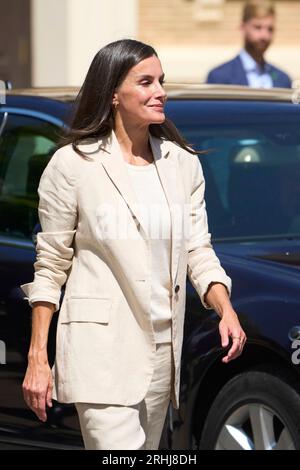 Saragozza, Madrid, Spagna. 17 agosto 2023. La Regina Letizia di Spagna partecipa al primo giorno della Principessa delle Asturie come 'cadetto' Borbon al General Military Acadamy il 17 agosto 2023 a Saragozza, Spagna (Credit Image: © Jack Abuin/ZUMA Press Wire) SOLO PER USO EDITORIALE! Non per USO commerciale! Foto Stock