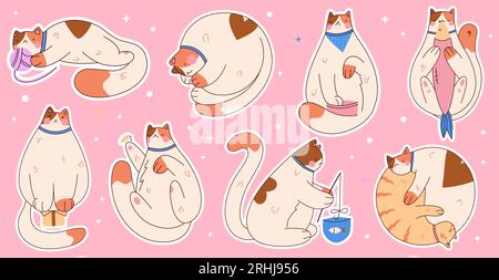 Simpatici e divertenti gatti con un set vettoriale di scarabocchi Illustrazione Vettoriale