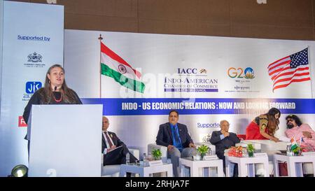 Kolkata, India. 17 agosto 2023. La camera di commercio indo-americana organizza un programma di conclave economico di un giorno su 76 anni. Of Indo-US Economic & Trade Relationship al Lalit Great Eastern Hotel, Calcutta il 17 agosto 2023. (Foto di Amlan Biswas/Pacific Press) Credit: Pacific Press Media Production Corp./Alamy Live News Foto Stock