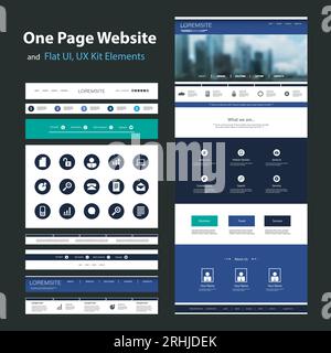 Modello di progettazione di un sito Web a una pagina e interfaccia utente piatta, elementi UX Illustrazione Vettoriale