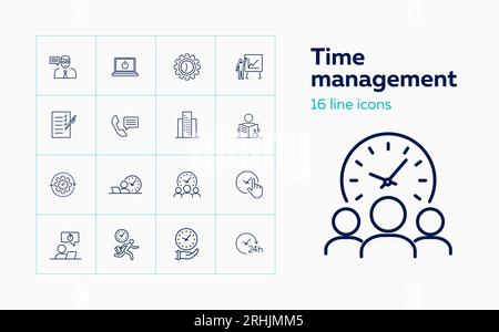 Set di icone della linea di gestione del tempo Illustrazione Vettoriale