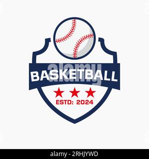 Logo della palla da baseball con scudo e simbolo della palla da baseball Illustrazione Vettoriale