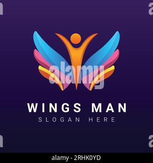 Design con logo Wings Man logotipo Flying Man Angel Illustrazione Vettoriale