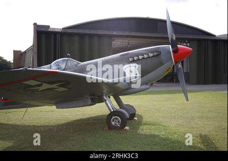 American Spitfire 'Porky' in mostra statica alla RAF Duxford, 27 luglio 2023 Foto Stock