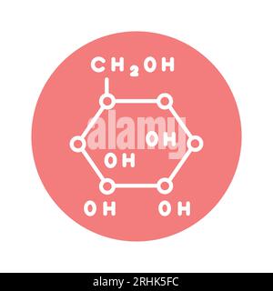 Icona della linea di colore della formula del glucosio. Elemento vettoriale isolato. Pittogramma a contorno per pagina web, app mobile, promo Illustrazione Vettoriale