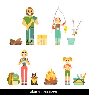 Set di animazioni per famiglie con genitori e bambini Illustrazione Vettoriale