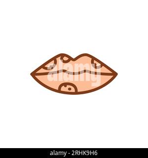 Herpes labbra icona linea nera. Dermatologia malattia. Problema alla pelle Illustrazione Vettoriale
