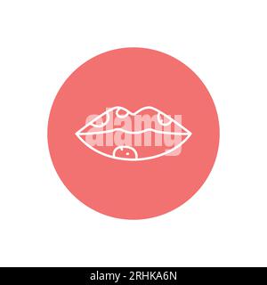 Herpes labbra icona linea nera. Dermatologia malattia. Problema alla pelle Illustrazione Vettoriale