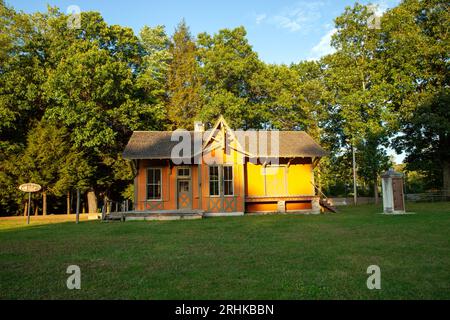 Antica stazione ferroviaria, B&o Railroad, Stoystown (Kantner), Pennsylvania, situata a Lions Park sulla North Club Road Foto Stock