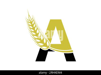Lettera simbolo Di Un segno con corona di orecchie di grano. Logo agricolo modello agricolo simbolo vettore Illustrazione Vettoriale