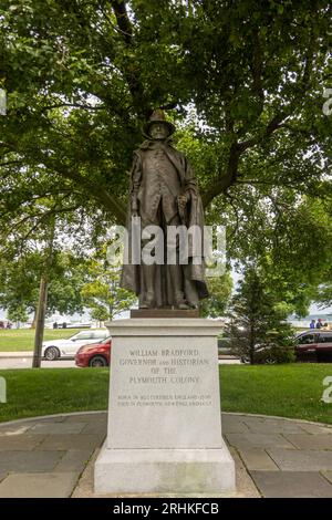 Statua di William Bradford, uno dei pellegrini Mayflower a Plymouth, Massachusetts Foto Stock