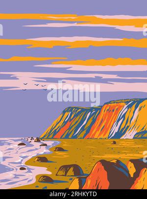 Poster art WPA di Gay Head Cliffs on Martha's Vineyard situato a sud di Cape Cod nella contea di Dukes, Massachusetts, Stati Uniti, realizzato in Works progetto A. Foto Stock
