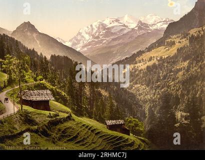 Kiental e rifugio alpino, Oberland Bernese, Berna, Svizzera 1890. Foto Stock