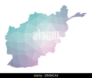 Mappa poligonale dell'Afghanistan. Illustrazione geometrica del paese in colori smeraldo ametista. Mappa dell'Afghanistan in stile low poly. Tecnologia, interna Illustrazione Vettoriale