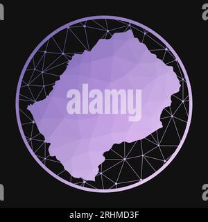 Icona Lesotho. Mappa poligonale vettoriale del paese. Icona Lesotho in stile geometrico. Mappa del paese con basso gradiente di poli viola su sfondo scuro. Illustrazione Vettoriale
