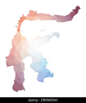 Mappa di Sulawesi. Bassa illustrazione poliedrica dell'isola. Design geometrico con strisce. Tecnologia, Internet, concetto di rete. Illustrazione vettoriale. Illustrazione Vettoriale