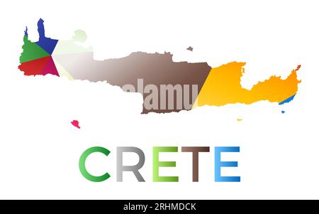 A forma di Creta dai colori vivaci. Logo dell'isola in stile geometrico multicolore. Design moderno e alla moda. Illustrazione vettoriale di raffreddamento. Illustrazione Vettoriale