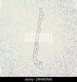 Forma cilena con nomi di paese parola nuvola in più lingue. Mappa di confine del Cile su triangoli ordinati sparsi intorno. Incredibile illustrazione vettoriale. Illustrazione Vettoriale