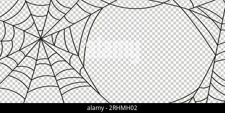 Sfondo banner Halloween. Illustrazione vettoriale della rete di ragni isolata su sfondo trasparente Illustrazione Vettoriale