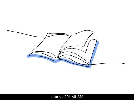 Libro - oggetto didattico scolastico, disegno a una riga, disegno continuo, illustrazione vettoriale. Illustrazione Vettoriale