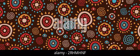 Motivi di cultura afro afro senza cuciture, cerchiate opere d'arte etniche a forma di doodle. Bordo texture creativo azteco, disegno popolare, per tessuti, striscioni, wallpa Illustrazione Vettoriale