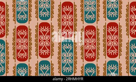 Motivo etnico africano disegnato a mano vettoriale, pittogramma senza cuciture con colori rosa, disegno decorativo per la stampa tessile di moda. Figura b Illustrazione Vettoriale