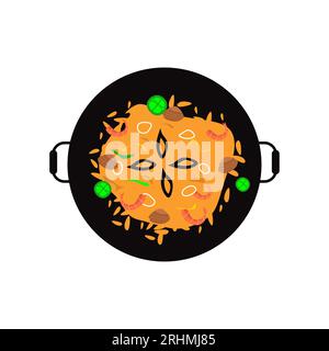 Paella spagnola con pesce e zafferano - Paella spagnola tradizionale con pesce e illustrazione vettoriale dello zafferano Illustrazione Vettoriale