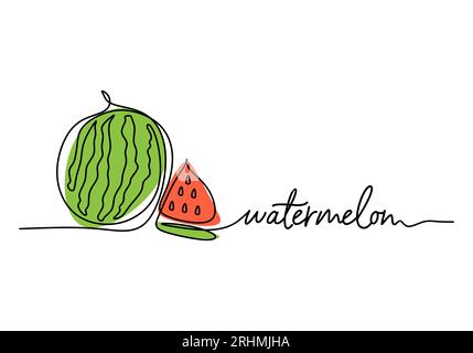 Disegno continuo a una linea dell'anguria, illustrazione del vettore di frutta. Illustrazione Vettoriale