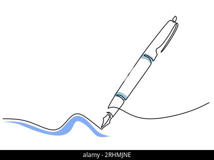 PEN - oggetto didattico scolastico, disegno continuo a una linea, illustrazione vettoriale. Illustrazione Vettoriale