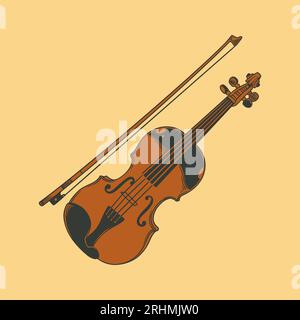 Strumento per violino disegnato a mano illustrazione vettoriale di Doodle colorata Illustrazione Vettoriale