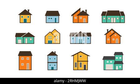 Moderna illustrazione Vector della Casa Suburban - ideale per il design di immobili e proprietà, elementi piatti colorati pastello. Illustrazione Vettoriale