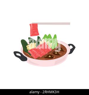 Hot Pot giapponese Shabu-Shabu - illustrazione vettoriale tradizionale Giapponese Shabu-Shabu Hot Pot Illustrazione Vettoriale