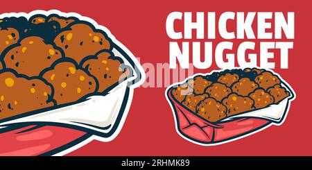 Nuggets di pollo - illustrazione vettoriale colorata in stile cartone animato. Concetto di icona del fast food isolato. Illustrazione Vettoriale