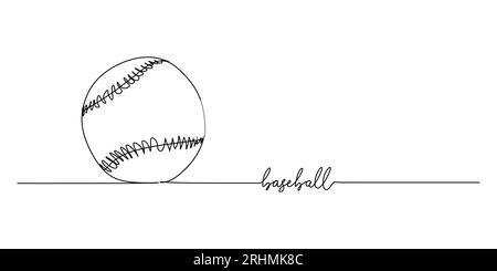 Una singola linea continua di baseball isolata su sfondo bianco. Illustrazione Vettoriale