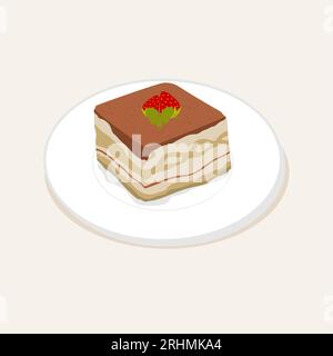 Dessert italiano al Tiramisu - Creamy Italian Tiramisu dessert con ladyfinger e illustrazione vettoriale di cacao in polvere Illustrazione Vettoriale