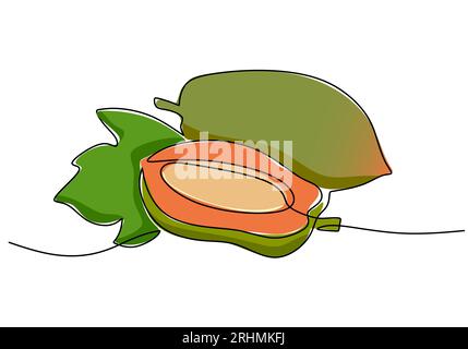 Disegno continuo a una linea di papaya, illustrazione del vettore di frutta. Illustrazione Vettoriale