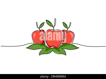 Apple continuous one line drawing, fruit vector illustration. Illustrazione Vettoriale