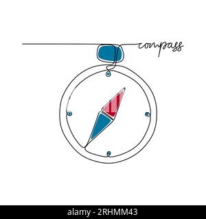 disegno a una linea disegno continuo della bussola isolato su sfondo bianco. Illustrazione Vettoriale